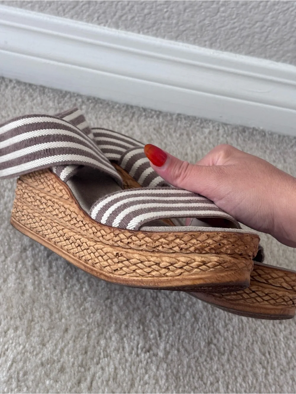 Charleston Shoe Company - Ivory Striped Wedge Sandals